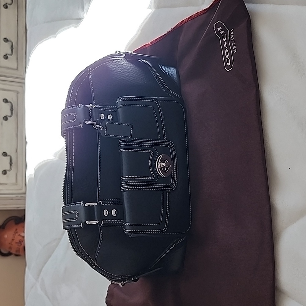 Black Coach Handbag with white stitching